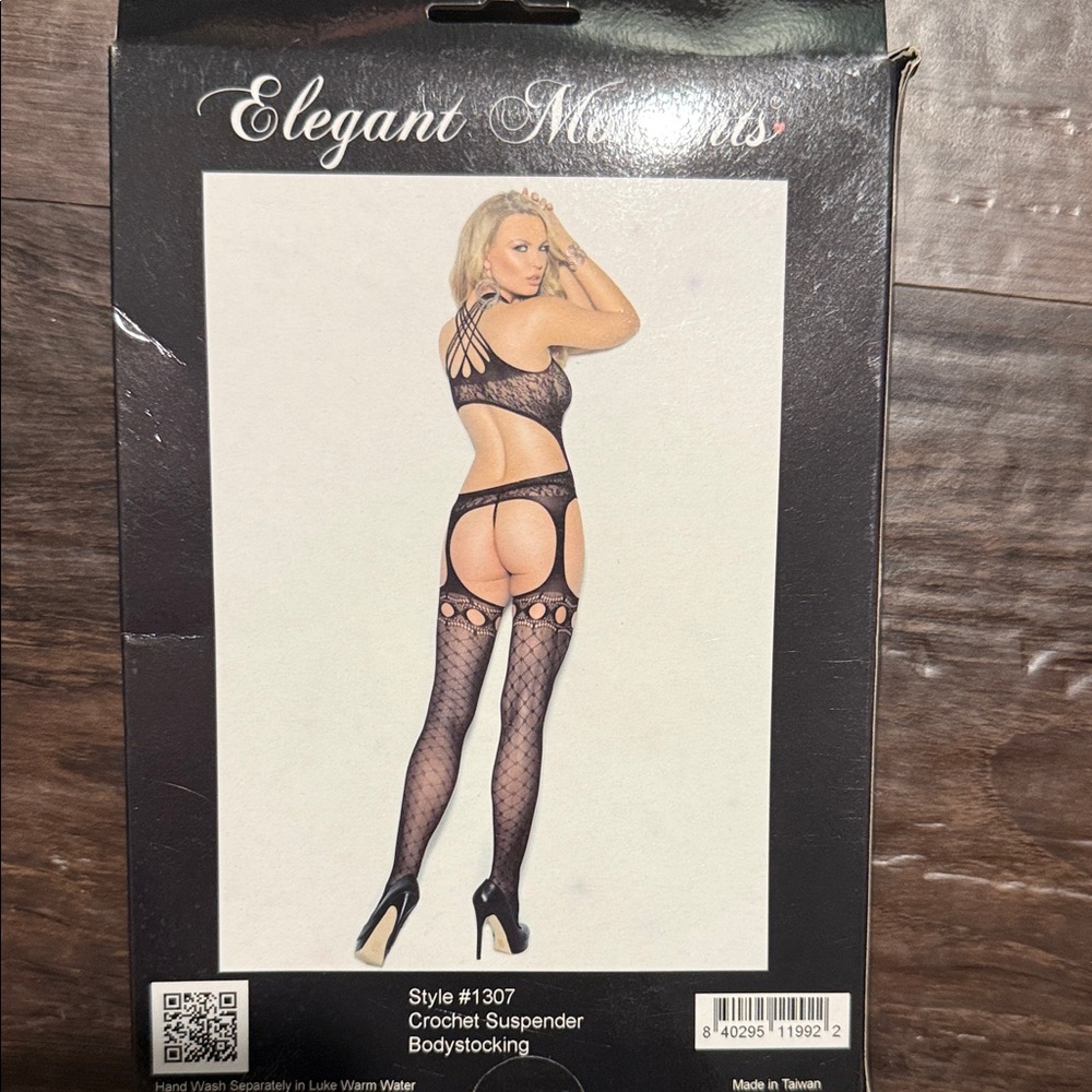 Elegant Moments Black Crochet Suspender Bodystocking